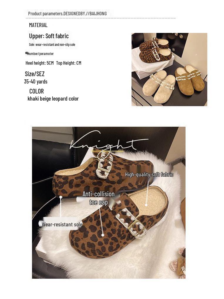 Thick-Soled Fleece-Lined Retro Birkenstock Women's Furry Round-Toe Slippers for Autumn/Winter