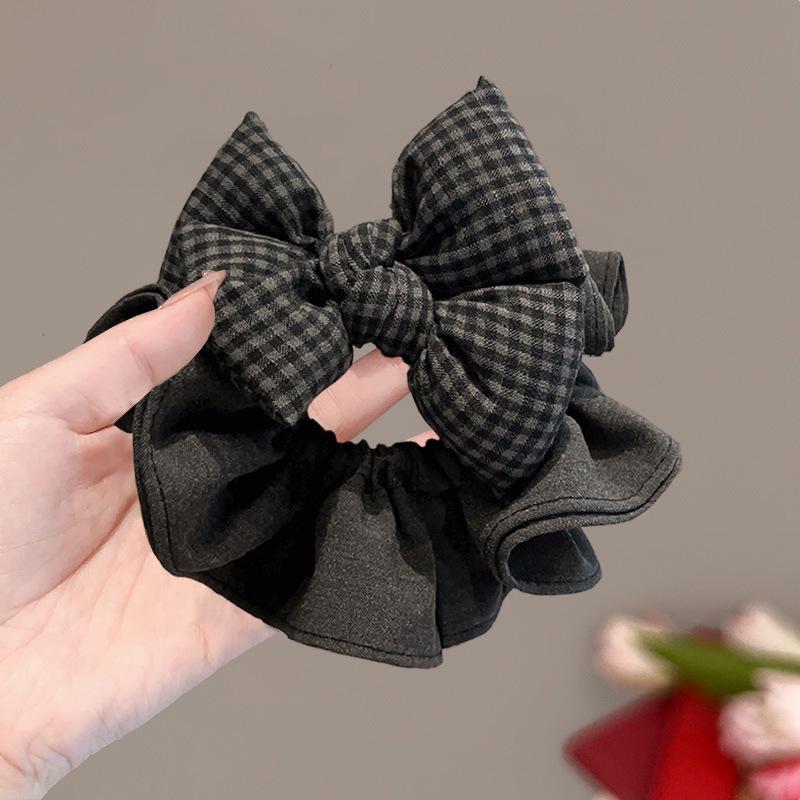 Versatile Plaid Bow Scrunchie Hair Tie - Elegant Women's Ponytail Accessory