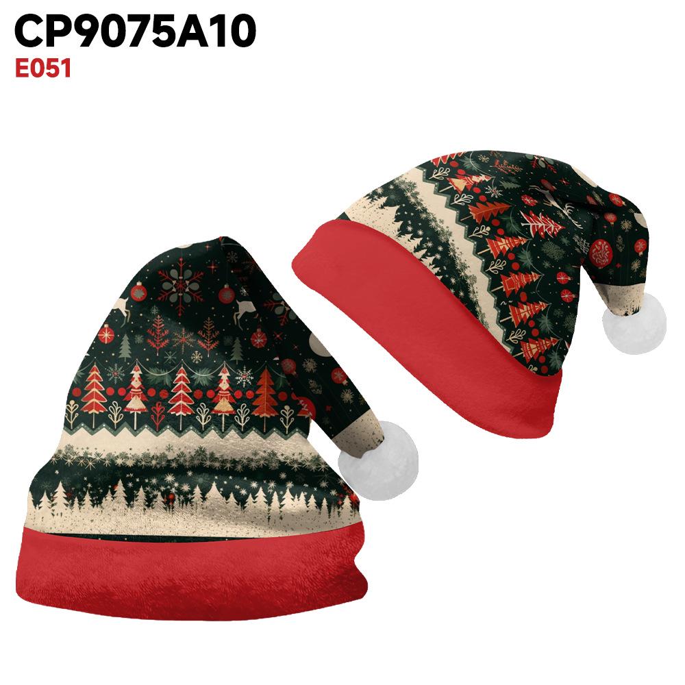 2024 Pluszowa Czapka Świąteczna z Nadrukiem Łosia dla Dorosłych i Dzieci - Podszyta Polarem, Dwustronna, z Dużym Rondem