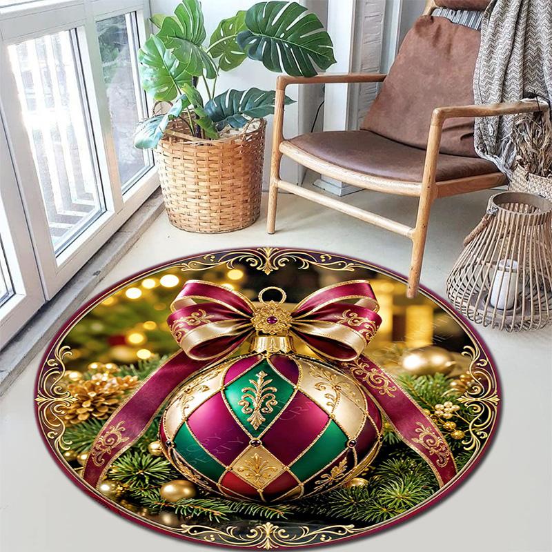 Cute Christmas Day Gift Bell Santa Claus Snowman Christmas Tree round rug Home Soft Decorative Anti slip Chair Mat Carpet Outdoor Floor Mat Carpet 33