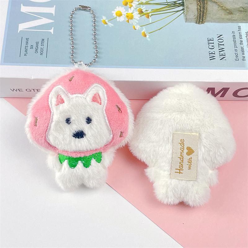 Cartoon  West Highland Puppy Plush Doll Headset Puppy Keychain Bag Pendant Charms Car Keyring Accessories For Women Kids Gift