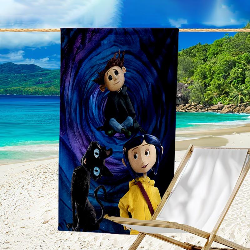 1pc Coraline Beach Towel, Beach and Seaside Swimming Pool Equipment, Fashion Pattern, Rectangular, Travel Essentials