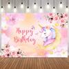 Unicorn Theme Backdrop for Girl Birthday Party Rainbow Floral Princess Baby Shower Birthday Photography Background Photo Props25