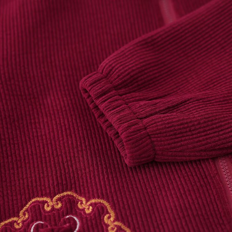 Langsha Women's Embroidered Corduroy Hooded Jacket for Seniors