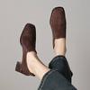 Krazing Pot Suede Round Toe Med Heels Spring Autumn Shoes Big Size 42 Retro Fashion Slip On Deep Mouth Pumps