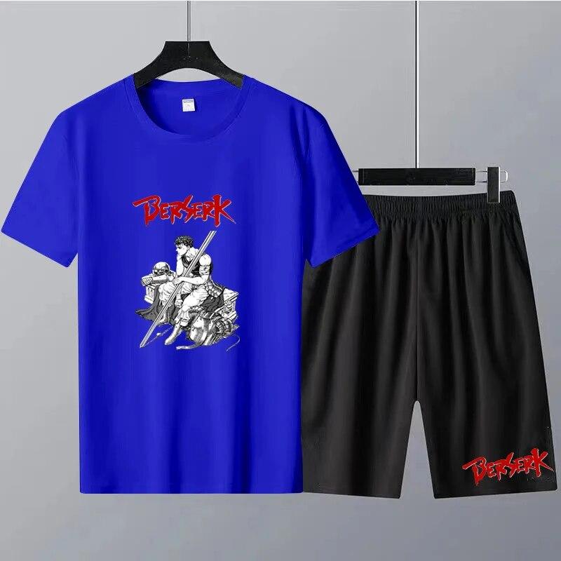 Japanese Anime Berserk Print Men's Round Neck T-shirt Sets Summer T-Shirt Shorts 2pcs Set Oversized Tracksuit Casual Men Clothes