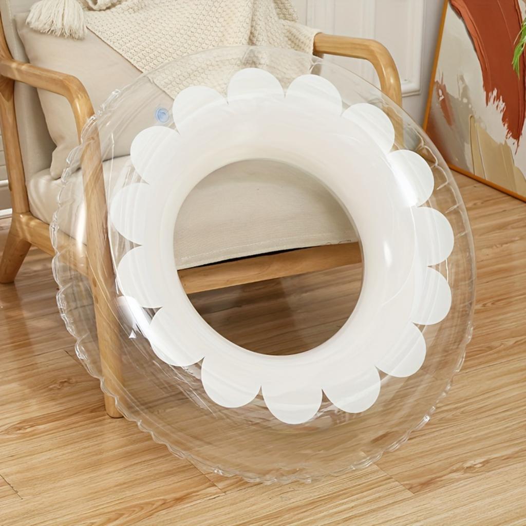 1 Stück Transparenter Schwimmring mit Blumenmuster, Aufblasbarer Schwimmring aus PVC, Tragbar, Wasser-Schwimmring, Für Outdoor-Strand, Poolparty
