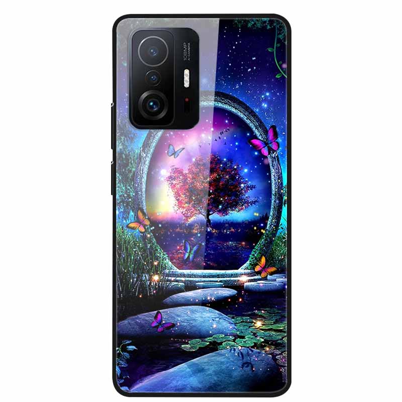 Case For Xiaomi 11T Pro Glass Hard Tempered Glass PC Phone Cover For Xiaomi Mi 11T 11 T Pro Shockproof Landscape Cute Capa Coque