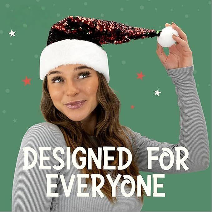Color-Changing Flip Sequin Santa Hat — Reversible RedGreen “Magic Flip” Sequins, White Fur Trim — Festive Christmas Cap