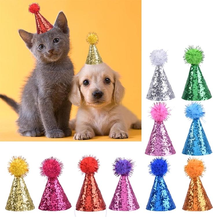 Förpackning med 10 justerbara små partyhattar för katter, festtillbehör för djur och hundar med glitter, för födelsedagsevent