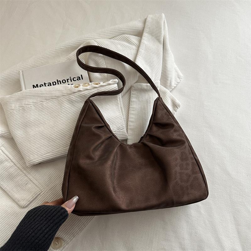 Women Solid Color Ruched Single Shoulder Retro Fashion Small Underarm Tote Bag