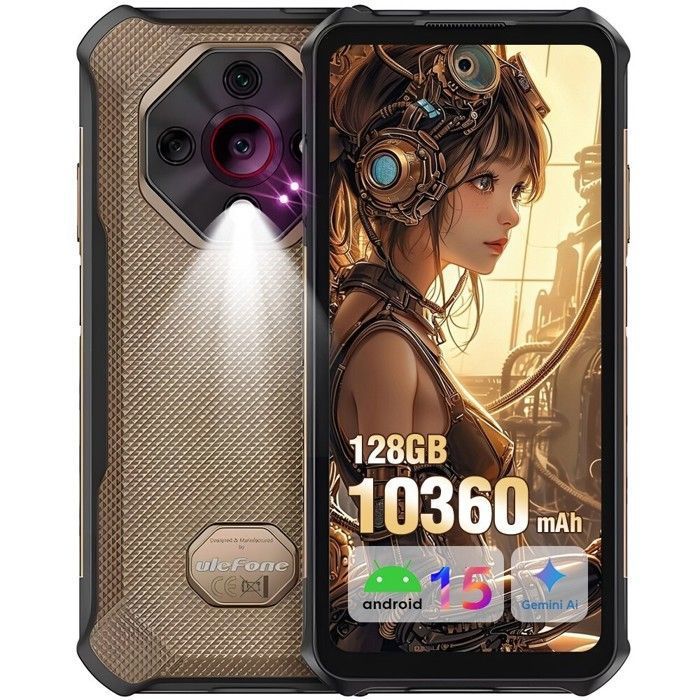 Smartphone Robuste Ulefone Armor X16 12Go+128Go 6,56" 10360mAh 48MP+16MP Android 15 Téléphone Portable Incassable Dual SIM/NFC Or