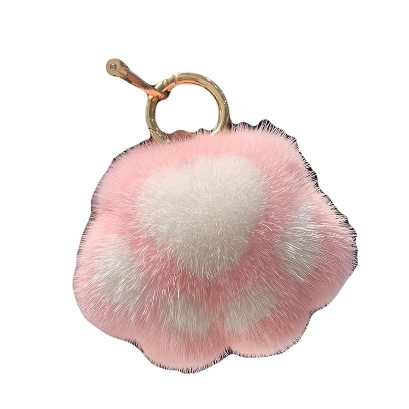 

[AVANCE] paws dog cat fur charm key ring key ring cute Fluffy pom pom Popularity accessories ladies (pink x white)