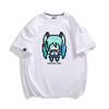 Pixel Style Hatsune Miku Anime Peripheral Animation Printing Tshirt Unisexs and Unisexs Cotton Loose Fashion Trend Summer Tshirt