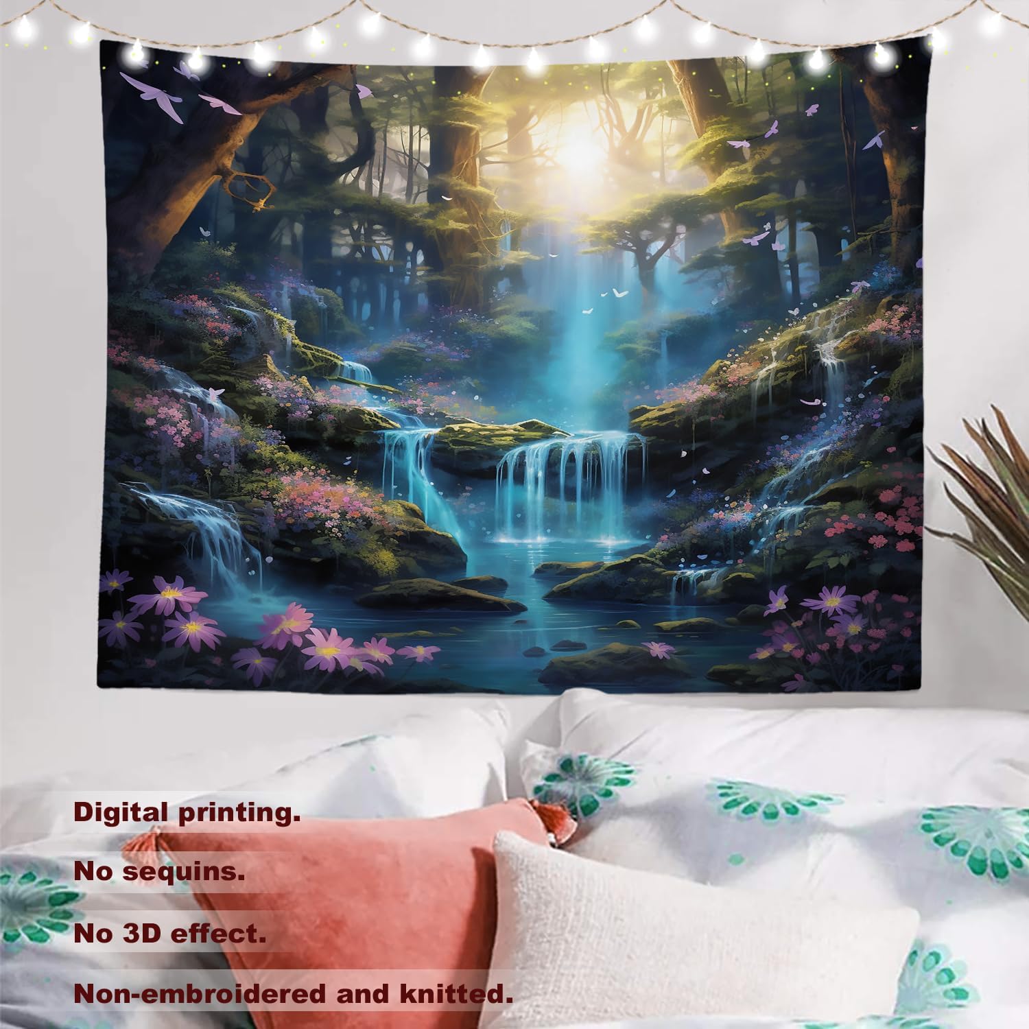 

Enchanted Forest Waterfall Tapestry Magical Nature Wall Art Dreamy Boho Decor for Bedroom Dorm 512x591 inches 74x94cm(29x37in)
