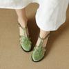 Krazing Pot Cow Skin Buckle Straps Round Toe Med Heels Oriental Design Autumn Hollow Decoration Summer Mary Janes Women Pumps