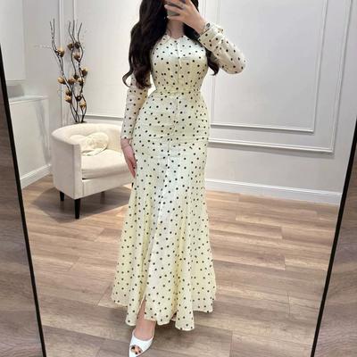 Women's Autumn New Polka Dress Cardigan Button Waist Slimming Long Dress