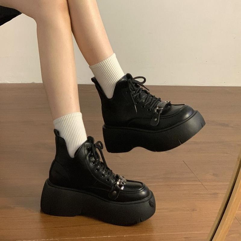 Muffin Thick-soled Black Martin Boots Women's Autumn and Winter New Versatile Short Tube Slim Short Boots