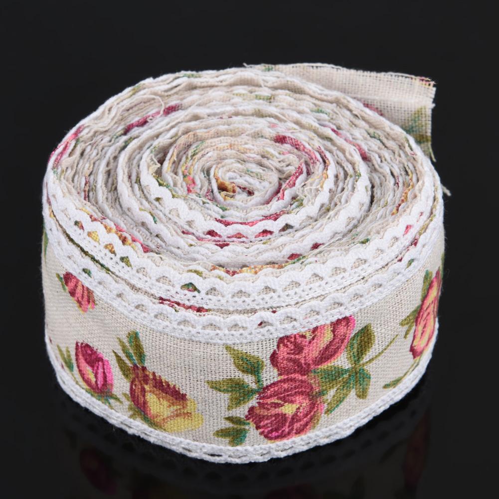 DIY Lace Printed Flower Burlap Ribbon Hessian Jute Belt Strap Wedding Cloth Decoration 5m