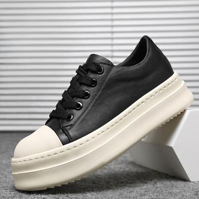 New Shoes for Men Genuine Leather Casual Platform Shoes American Trend Thick-soled Flat Skateboard Shoes Young Lace-up Sneaker