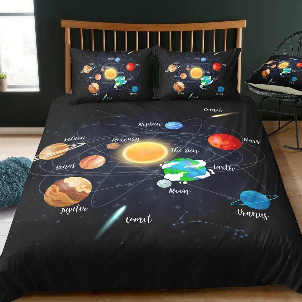 3Pcs Solar System Bedding Set For Kids Outer Space Galaxy Duvet Covers Set Universe Planets Pillowcases Astronomy Quilt Covers