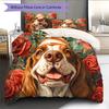 Dog with Rose Birthday Hat Pattern Bedding Quilt Set Home Decoration Gift (1 * Duvet Cover + 2 * Pillowcase, Without Core)