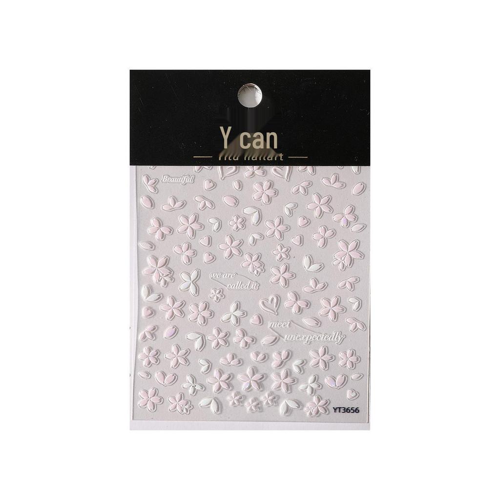Pink Cherry Blossom Iridescent Shell Nail Stickers with Adhesive Backing - YT3656