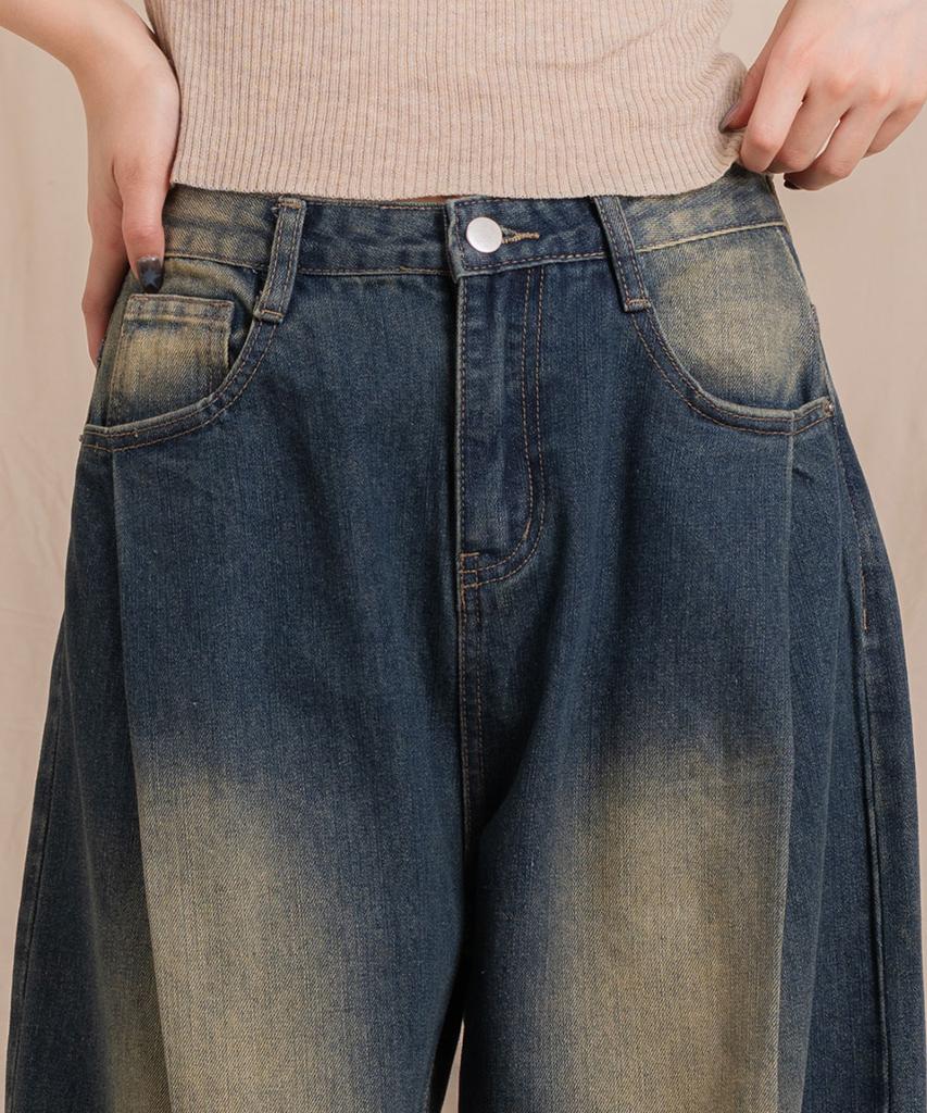 Ellamo 54_4 Women'S One-Pin Tuck Washed Wide Denim Pants (Basic/Long)_Yellowteen