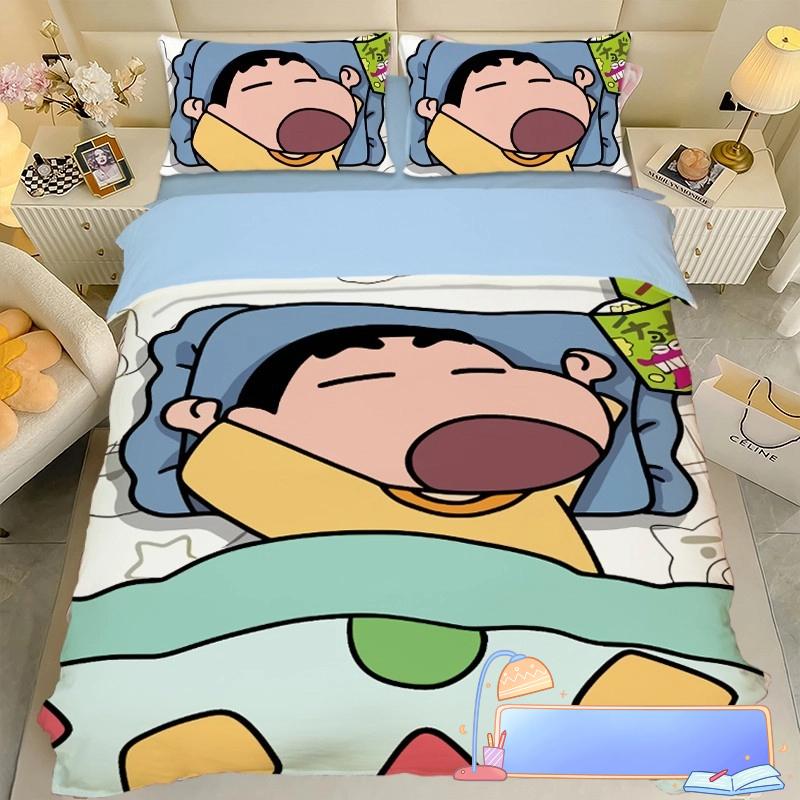 Boy Girl Crayon Shin-chan Bedding Set Pillowcase 2/3/pcs Shin-chan Duvet Cover Adult Children Gift Single Double Large Size