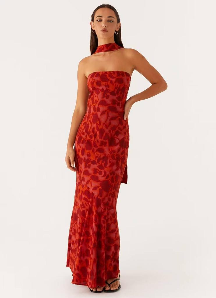 Maxi Abito in Chiffon Floreale Francese con Zip per Vacanze Estive al Mare