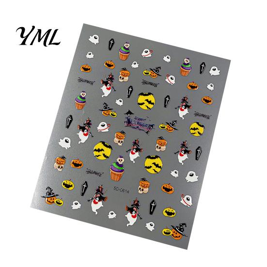 5D Embossed Nail Decals Halloween Art Stickers, Skull Pumpkin Ghost Relief Supplies Decals, Waterproof Self Adhesive Manicure Decoration Stickers