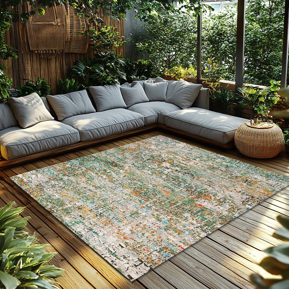 Green Bohemian Area Rug, Multicolor Geometric Pattern Non-Slip Carpet, Cozy Living Room Mat for Natural Home Decor