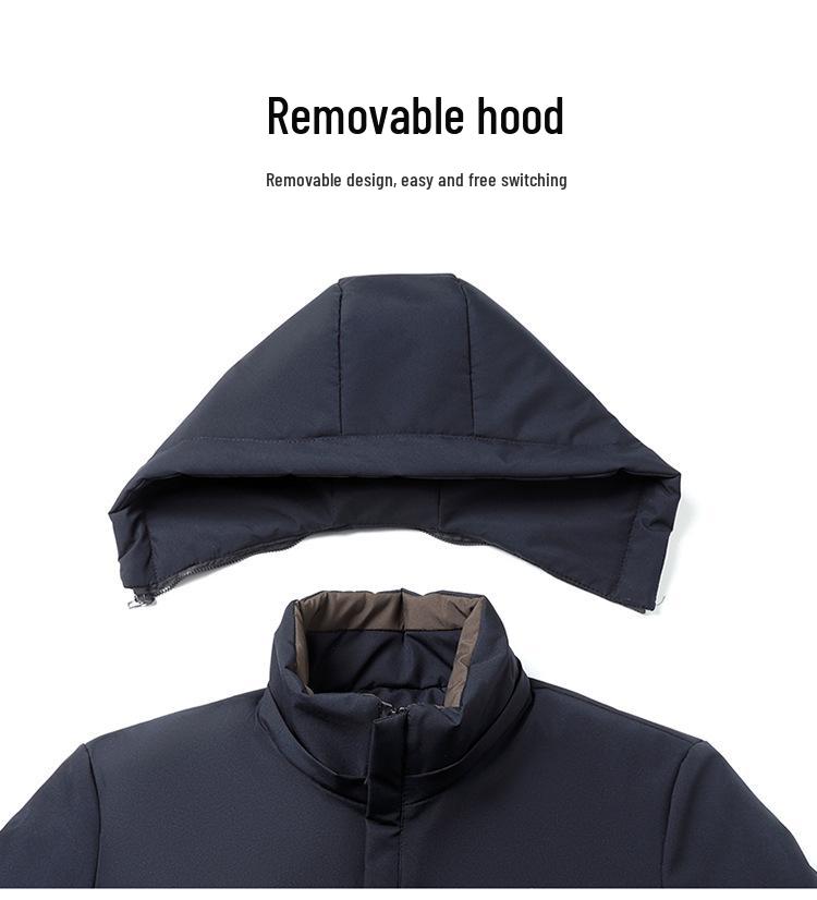 2024 Men's Fleece-Lined Cotton Coat with Detachable Hood - Warm, Thickened Jacket for Mid-aged and Elderly