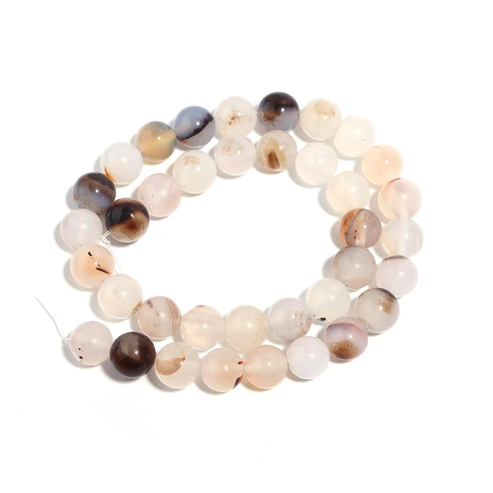 Natural White Black Color Agate Stone Beads Round Loose Beads For Jewelry Making DIY Necklace Bracelet Accessories 4/6/8/10/12mm