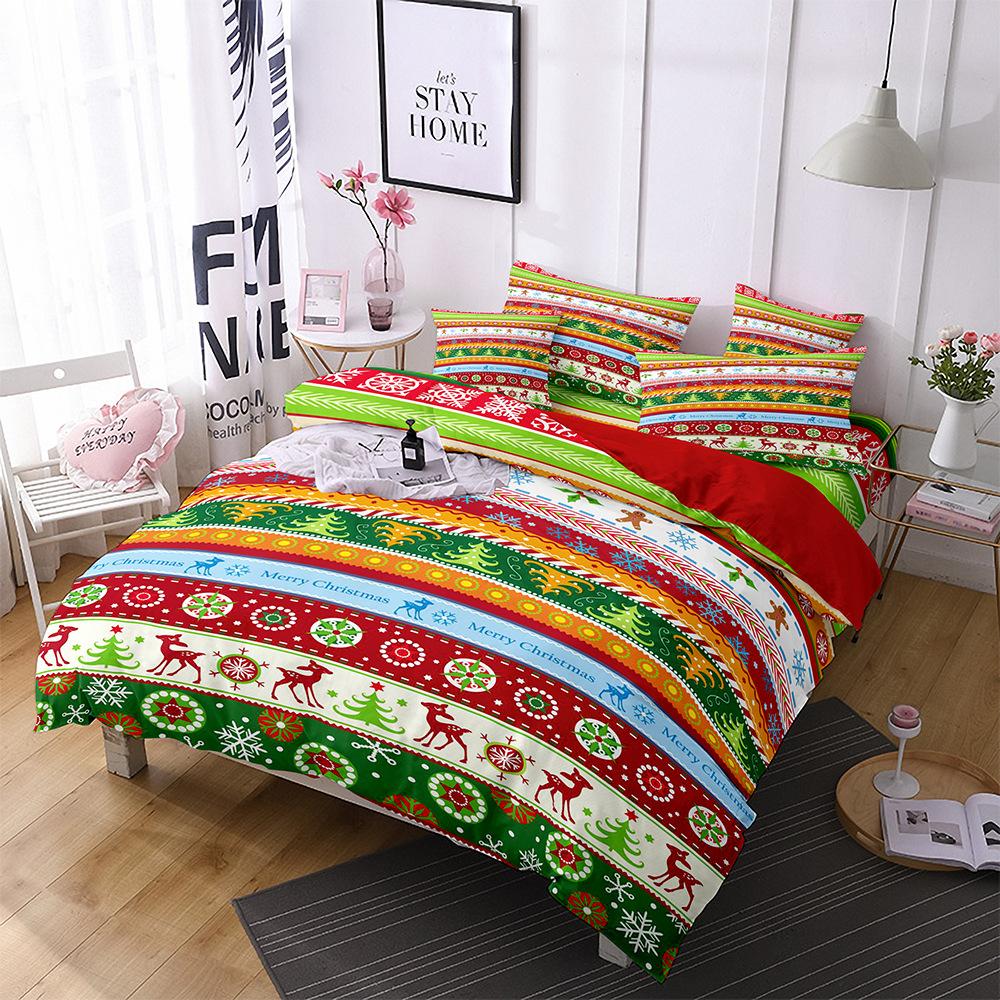 Red Christmas Quilt Cover Three-Piece Polyester 3D Digital Bedding Home Textiles