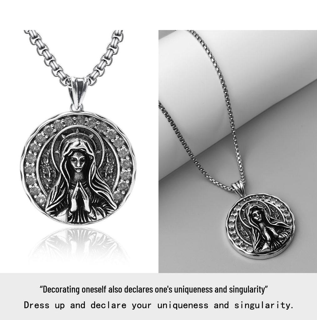 Gothic Punk Girl Prayer Pendant Necklace: Niche Design, Dark Style, Heavy Industry Influence