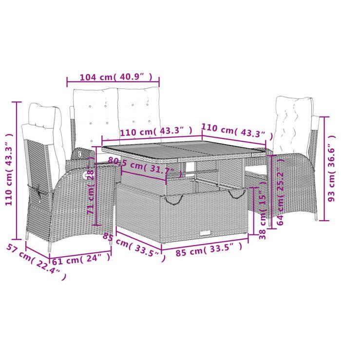 VidaXL Ensemble à Manger de Jardin avec Coussins 4 pcs, Table de Terrasse, Meubles de Patio, Mobilier d'Extérieur, Gris 3277464