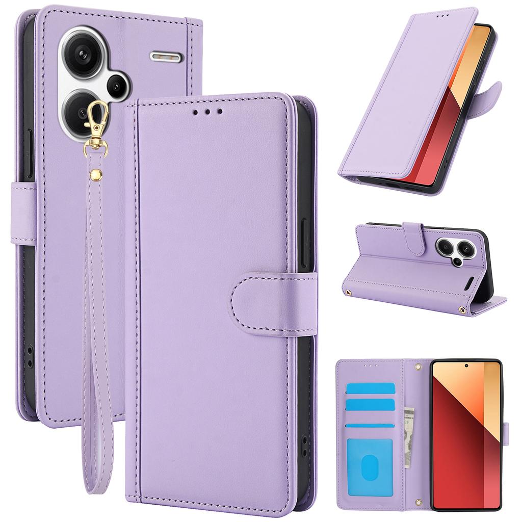 SY-003 For Xiaomi Redmi Note 13 Pro+ 5G Case PU Leather Stand View Phone Wallet Cover with Hand Strap
