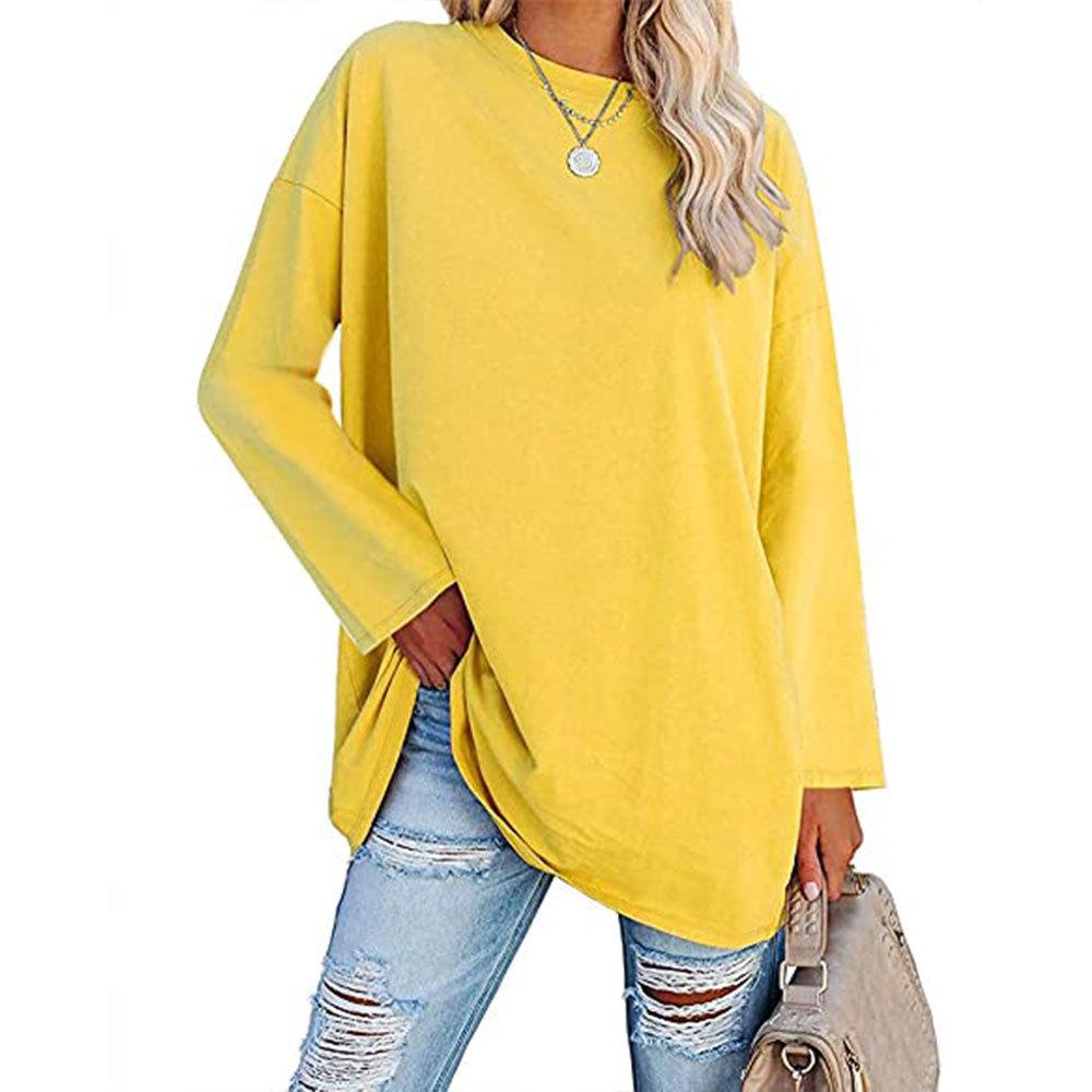 2024 Women's Casual Solid Color Long Sleeve Round Neck T-shirt - European & American Spring/Autumn Style