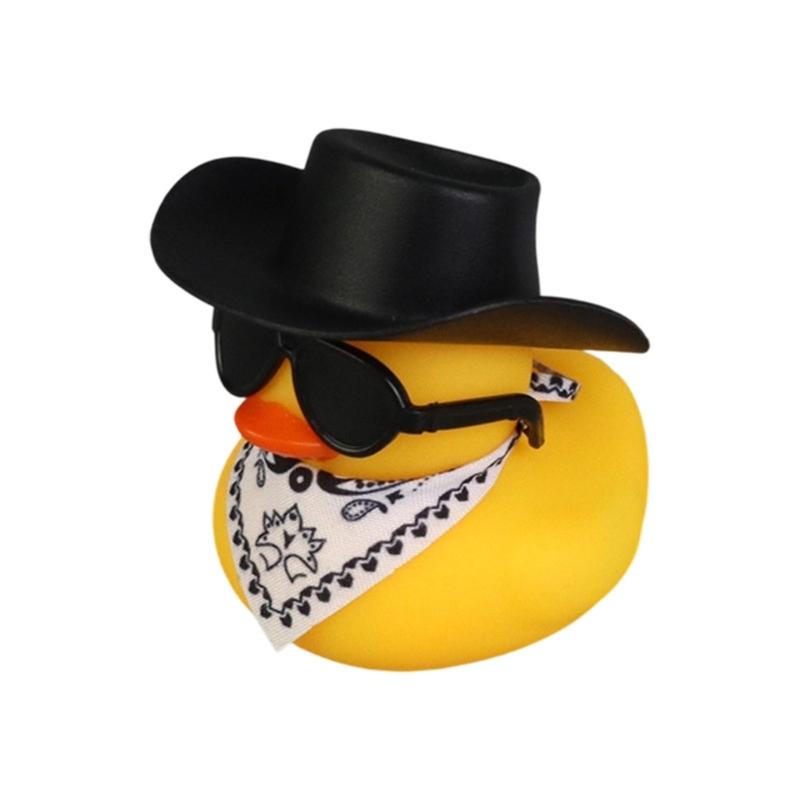 Water Play Duck Ornament with Black Cowboy Hat and Sunglasse Baby Pool Accessories Bathtub Companion For Toddlers