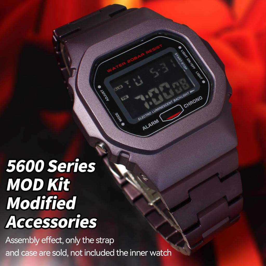 Metal Watch Band with Case for Casio G-SHOCK 5600 Series, Lightweight Aluminum Alloy, Purple