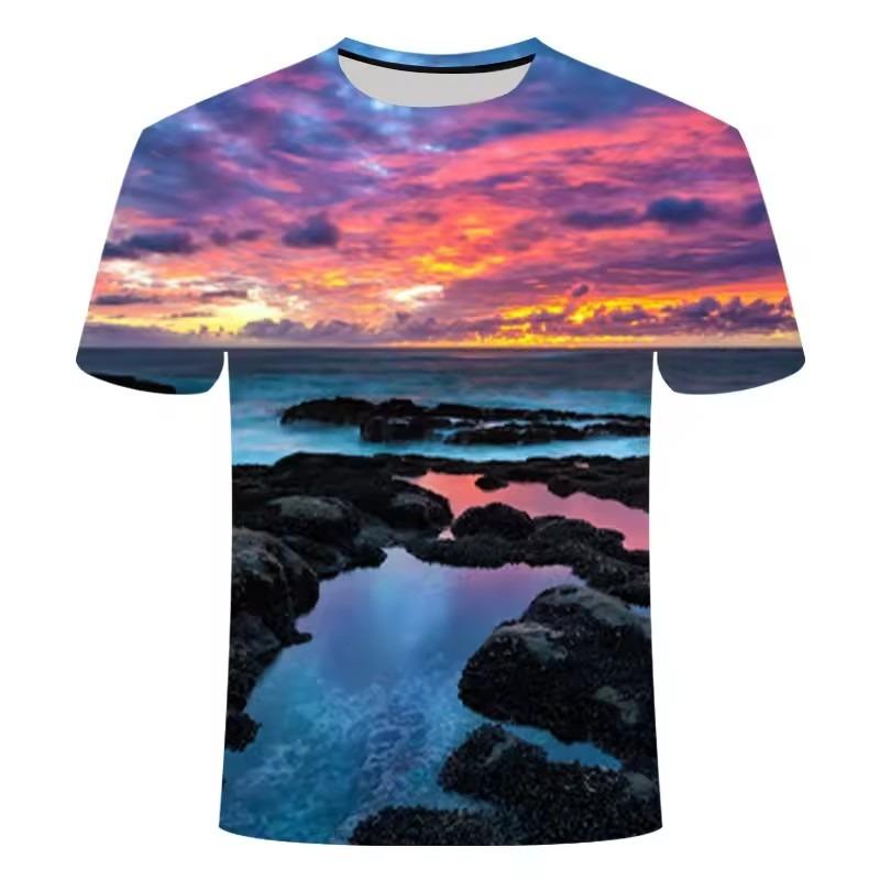 Summer Sunset Scenery Graphic T Shirts Fashion Men's T-shirts with Natural Landscape Pattern Casual Handsome 3D Print T-shirt