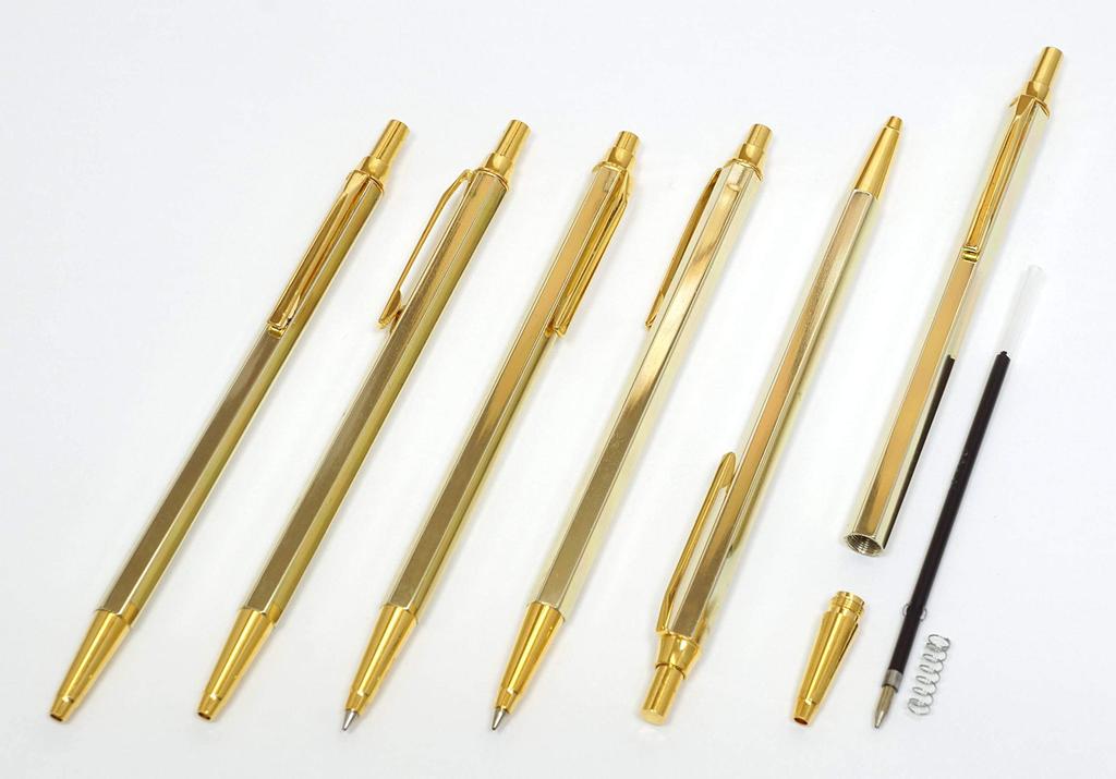 Shibochoco Color Cowhide Pen Metal Touch Stick Silver and Z66 Full Gold Hexagonal Knock Metal Ballpoint Pen Set Tray, TRATYO-ALST-Z66KB