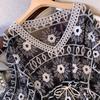 Lace Up Crochet T-shirt Women Mesh Flower Cover Up Crop Top Sun Protection Clothing  Beachwear