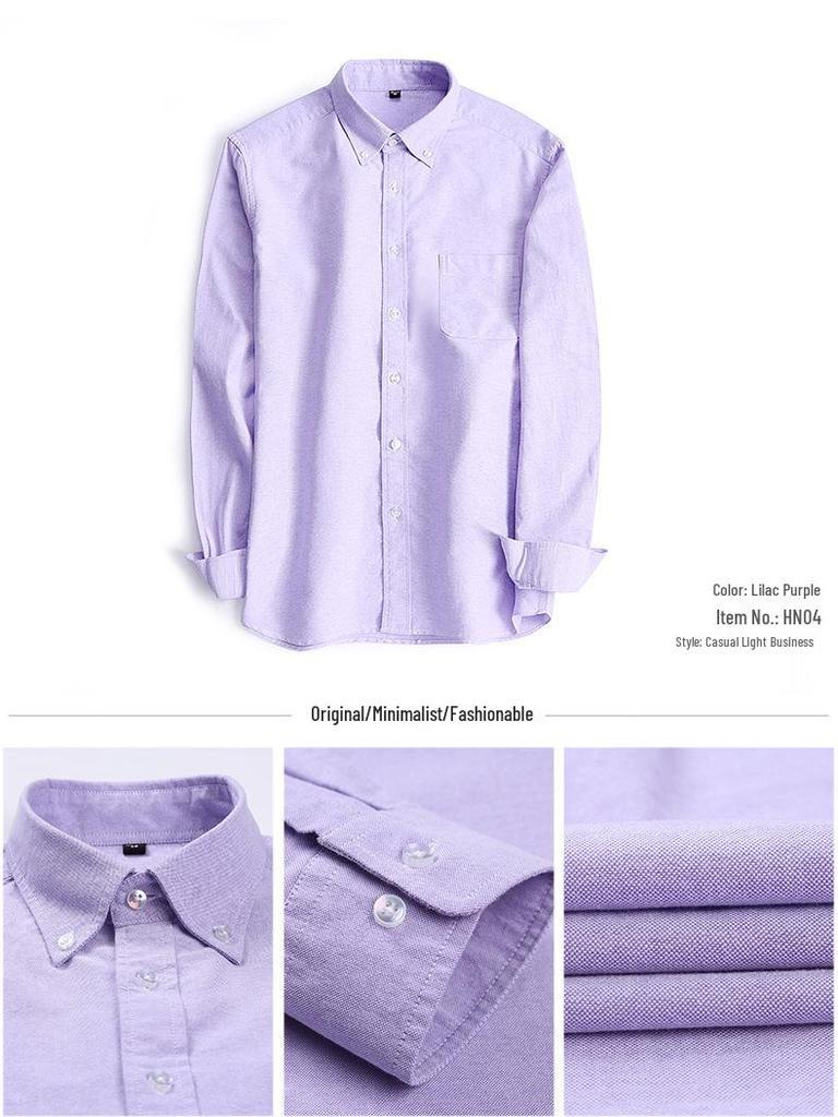 Men's Spring Cotton Oxford Long Sleeve Solid Color Shirt - Business Casual Slim Fit