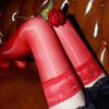 8D Oil Shiny Thigh High Stockings Floral Lace Top Silicone Hold Up Medias Women Sexy Transparent Underwear Party Hosiery