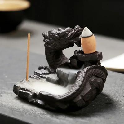With 20 Incense Cones Handmade Chinese Dragon Waterfall Incense Burner Ceramic Backflow Incense Holder Creative Home Decoration