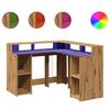 VidaXL Bureau avec lumières LED chêne artisanal bois d'ingénierie, bureau d'ordinateur, bureau d'écriture, meuble de bureau 3309455