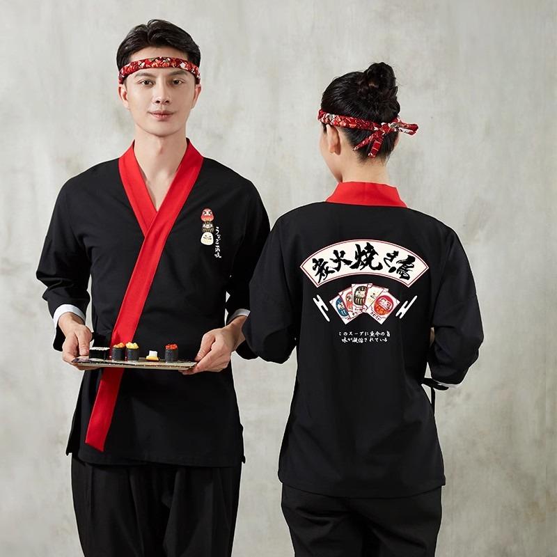

Японський стиль Шеф-куртка Суші-ресторан Кимоно Сорочки кухарської форми Комбінезони офіціанта Ізакая Робочий одяг шефа Верхні куртки Фартух S