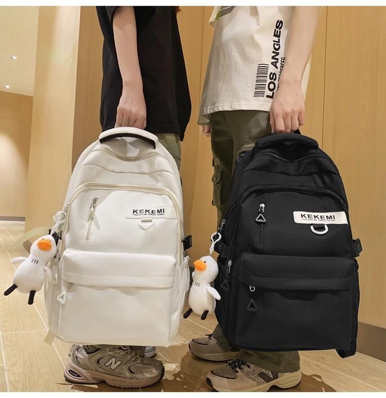 Large Capacity Nylon College Style Backpack For Men And Women High School Students Couples White